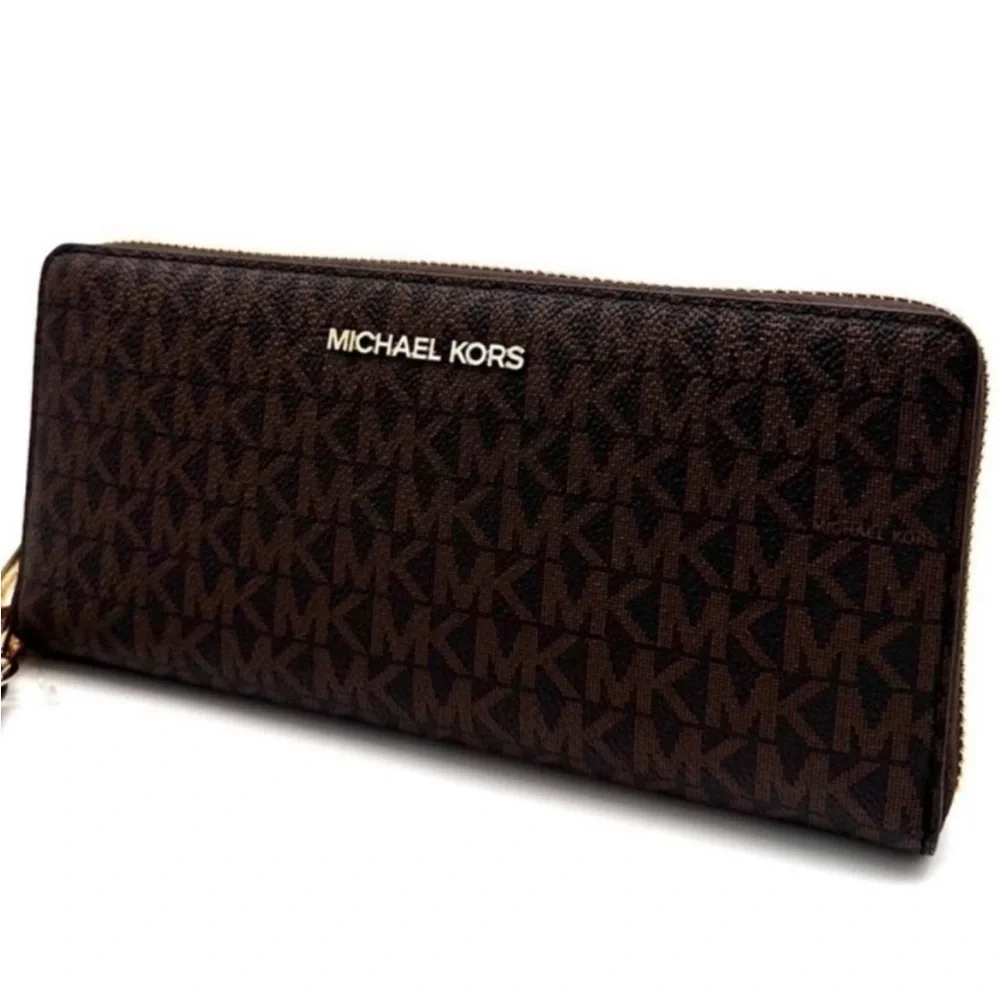 Michael Kors Large Continental Wallet Wristlet Leather Brown